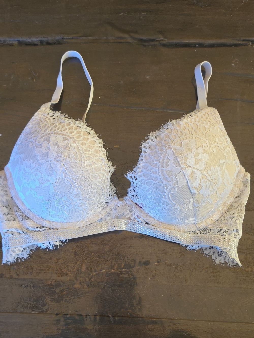 (36C) La SENZA Cream Ivory Lace Push-Up Bra Maximalist Feminine Lace Floral Gem